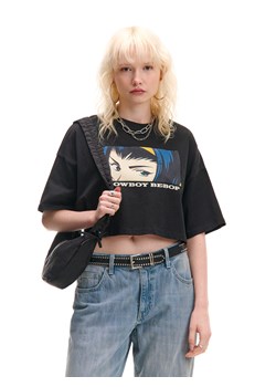 Cropp - Czarny krótki T-shirt Cowboy Bebop - czarny ze sklepu Cropp w kategorii Bluzki damskie - zdjęcie 178335146