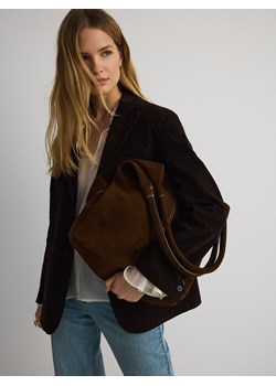 Reserved - Zamszowa torebka hobo - ciemnobrązowy ze sklepu Reserved w kategorii Torebki damskie - zdjęcie 178335476