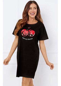 Bawełniana koszula nocna damska na krótki rękaw Cherry, Kolor czarny, Rozmiar S, Italian Fashion ze sklepu Primodo w kategorii Koszule nocne - zdjęcie 178365325