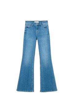 Cropp - Niebieskie jeansy flare z efektem sprania - niebieski ze sklepu Cropp w kategorii Jeansy damskie - zdjęcie 178368399