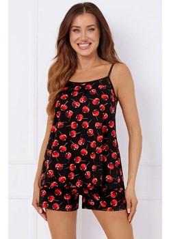 Piżama damska na wąskie ramiączko i krótkie spodnie Cherry, Kolor czarno-czerwony, Rozmiar S, Italian Fashion ze sklepu Intymna w kategorii Piżamy damskie - zdjęcie 178387208