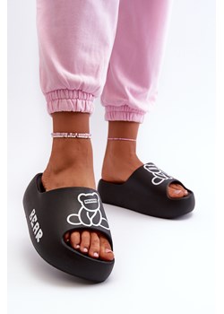 Klapki Z Misiem Na Masywnej Podeszwie Piankowe Damskie Czarne Lamira ze sklepu ZAZOO w kategorii Klapki damskie - zdjęcie 178399817