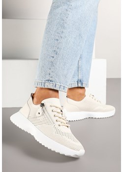 Beżowe Skórzane Sneakersy z Ozdobnym Suwakiem Selami ze sklepu born2be.pl w kategorii Buty sportowe damskie - zdjęcie 178411309
