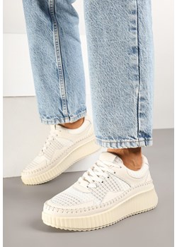 Beżowe Sneakersy z Ozdobnymi Przeszyciami i Skórzaną Wkładką na Platformie Caliora ze sklepu born2be.pl w kategorii Buty sportowe damskie - zdjęcie 178412077