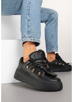 Czarne Sneakersy na Platformie z Ozdobnym Szerokim Językiem Zarinea ze sklepu born2be.pl w kategorii Buty sportowe damskie - zdjęcie 178412509