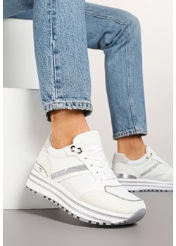 Białe Sneakersy na Grubej Podeszwie Zdobione Brokatem Elenina ze sklepu born2be.pl w kategorii Buty sportowe damskie - zdjęcie 178414066