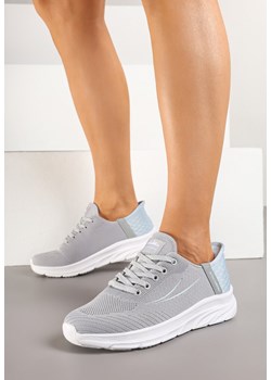 Szaro-Niebieskie Buty Sportowe Sneakersy Ozdobione Napisami i Tłoczeniem Solnelis ze sklepu born2be.pl w kategorii Buty sportowe damskie - zdjęcie 178414269