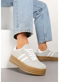 Beżowo-Szare Sneakersy Tenisówki z Ozdobnymi Paskami Mirnelis ze sklepu born2be.pl w kategorii Buty sportowe damskie - zdjęcie 178414947