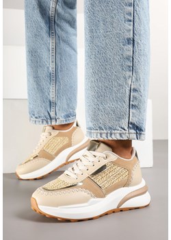 Ciemnobeżowe Sneakersy na Grubej Podeszwie Zdobione Plecionką Ninidala ze sklepu born2be.pl w kategorii Buty sportowe damskie - zdjęcie 178415019