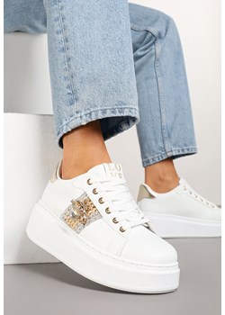 Biało-Złote Sneakersy na Platformie ze Złotym Owadem Glinntia ze sklepu born2be.pl w kategorii Buty sportowe damskie - zdjęcie 178415049