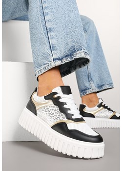 Czarno-Białe Sneakersy na Tłoczonej Podeszwie ze Zdobieniami w Panterkę Gerraza ze sklepu born2be.pl w kategorii Buty sportowe damskie - zdjęcie 178415175