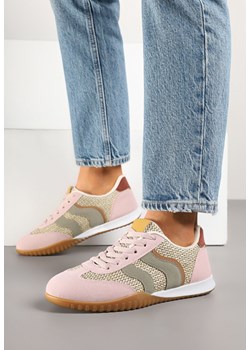Różowo-Zielone Sneakersy Ozdobione Plecionką i Geometrycznym Wzorem Aniffia ze sklepu born2be.pl w kategorii Buty sportowe damskie - zdjęcie 178416318