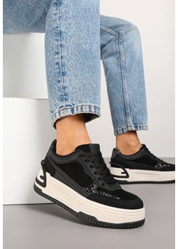 Czarno-Białe Sneakersy na Grubej Platformie z Tłoczeniem Ozdobione Wzorem w Panterkę Deolithra ze sklepu born2be.pl w kategorii Buty sportowe damskie - zdjęcie 178416648