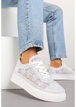 Białe Koronkowe Sneakersy na Niskiej Platformie Nanalisea ze sklepu born2be.pl w kategorii Buty sportowe damskie - zdjęcie 178417197