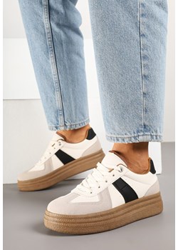 Beżowo-Czarne Sneakersy Klasyczne Tenisówki na Tłoczonej Platformie Nanislla ze sklepu born2be.pl w kategorii Buty sportowe damskie - zdjęcie 178418289