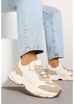 Ciemnobeżowe Sneakersy Streetwearowe z Kontrastowymi Przeszyciami Ilirenas ze sklepu born2be.pl w kategorii Buty sportowe damskie - zdjęcie 178419309