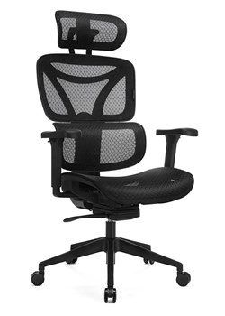Ergonomiczny czarny fotel biurowy z zagłówkiem i regulowanymi podłokietnikami - Lirena ze sklepu Edinos.pl w kategorii Krzesła biurowe - zdjęcie 178433347