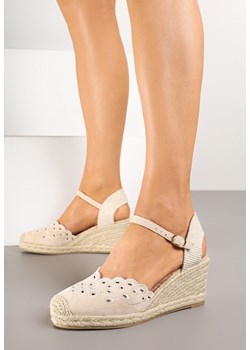 Beżowe Sandały Espadryle na Koturnie z Ażurowym Wzorem i Plecionką Sarabina ze sklepu born2be.pl w kategorii Espadryle damskie - zdjęcie 178437229