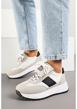 Beżowo-Czarne Sneakersy na Grubej Podeszwie z Ozdobnym Paskiem Alutra ze sklepu born2be.pl w kategorii Buty sportowe damskie - zdjęcie 178446837