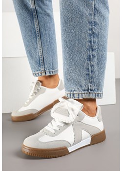 Biało-Szare Sneakersy Tenisówki z Ozdobnym Językiem Alaviela ze sklepu born2be.pl w kategorii Buty sportowe damskie - zdjęcie 178446978