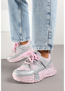 Różowo-Szare Sneakersy na Grubej Tłoczonej Podeszwie Lurimara ze sklepu born2be.pl w kategorii Buty sportowe damskie - zdjęcie 178451696