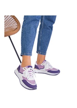 Fioletowe sneakersy damskie ze złotą wstawką ze sklepu ButyModne.pl w kategorii Buty sportowe damskie - zdjęcie 178475318