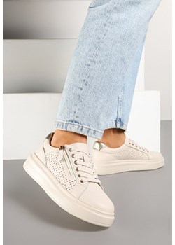 Beżowe Sneakersy ze Skóry Naturalnej ze Skórzaną Wkładką i Perforacją Falothra ze sklepu renee.pl w kategorii Buty sportowe damskie - zdjęcie 178482746