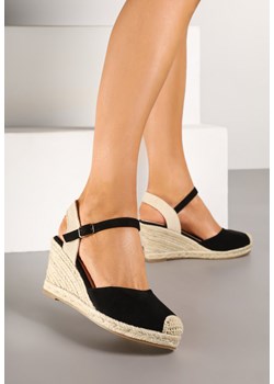 Czarne Sandały na Koturnie w Stylu Espadryli Ozdobione Plecionką Iladira ze sklepu renee.pl w kategorii Espadryle damskie - zdjęcie 178483226