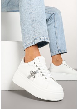 Białe Sneakersy z Ozdobną Aplikacją Owada z Przeszyciami na Platformie Ommea ze sklepu renee.pl w kategorii Buty sportowe damskie - zdjęcie 178490195