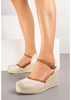 Beżowo-Brązowe Sandały Espadryle na Koturnie z Plecionki i Ozdobnym Noskiem Elanilis ze sklepu renee.pl w kategorii Espadryle damskie - zdjęcie 178490525