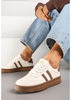 Beżowo-Brązowe Sneakersy Sportowe z Ozdobnymi Paskami i Przeszyciami Wenilan ze sklepu renee.pl w kategorii Buty sportowe damskie - zdjęcie 178490795