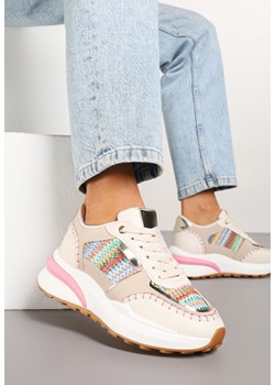 Beżowo-Różowe Sneakersy na Platformie ze Wstawkami z Plecionki Ninatia ze sklepu renee.pl w kategorii Buty sportowe damskie - zdjęcie 178490999
