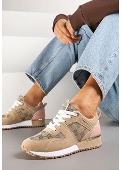Beżowo-Różowe Sneakersy Ozdobione Wzorzystymi Wstawkami Halisna ze sklepu renee.pl w kategorii Buty sportowe damskie - zdjęcie 178491545