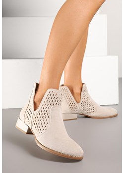 Beżowe Botki z Ażurowymi Wycięciami i Skórzaną Wkładką Efamalia ze sklepu renee.pl w kategorii Botki - zdjęcie 178491605