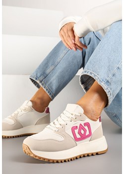 Beżowo-Różowe Sneakersy na Niskiej Platformie Zdobione Aplikacją Alimrela ze sklepu renee.pl w kategorii Buty sportowe damskie - zdjęcie 178492697