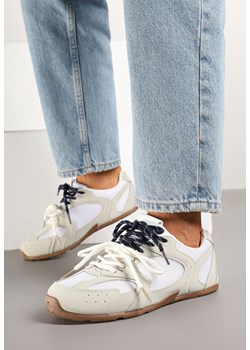 Beżowo-Szare Sneakersy z Kontrastującymi Sznurówkami i Przeszyciami Nanlita ze sklepu renee.pl w kategorii Buty sportowe damskie - zdjęcie 178492745