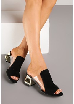 Czarne Klapki na Słupku z Wycięciem i Transparentną Cholewką Saniriel ze sklepu renee.pl w kategorii Klapki damskie - zdjęcie 178492967