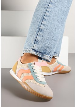 Beżowo-Pomarańczowe Sneakersy z Geometrycznym Motywem i Plecionką Laniffia ze sklepu renee.pl w kategorii Buty sportowe damskie - zdjęcie 178493009