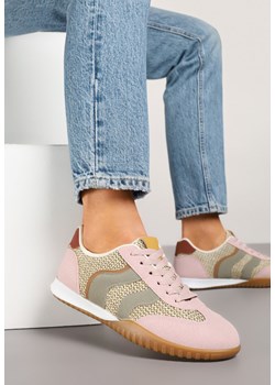 Różowo-Zielone Sneakersy z Geometrycznym Motywem i Plecionką Laniffia ze sklepu renee.pl w kategorii Buty sportowe damskie - zdjęcie 178493015