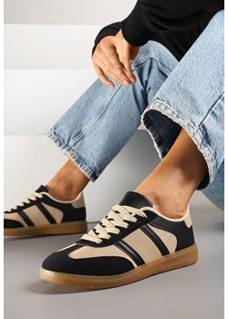 Czarno-Beżowe Sneakersy Sportowe przed Kostkę z Ozdobnymi Paskami Zonevia ze sklepu renee.pl w kategorii Buty sportowe damskie - zdjęcie 178494778