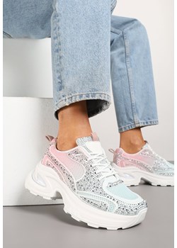 Biało-Różowe Sneakersy na Platformie Ozdobione Cyrkoniami Luria ze sklepu renee.pl w kategorii Buty sportowe damskie - zdjęcie 178495816