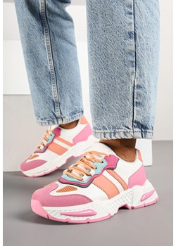 Różowo-Białe Sneakersy w Streetwearowym Stylu z Ozdobnymi Przeszyciami Isallena ze sklepu renee.pl w kategorii Buty sportowe damskie - zdjęcie 178496839
