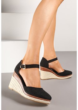 Czarne Sandały na Koturnie z Plecionką w Stylu Espadryli Alathria ze sklepu renee.pl w kategorii Espadryle damskie - zdjęcie 178497415