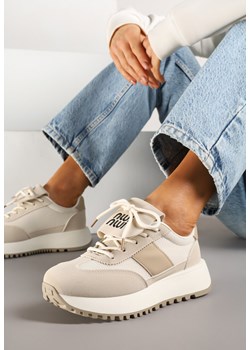 Beżowe Sneakersy na Platformie z Geometrycznym Wzorem Aluina ze sklepu renee.pl w kategorii Buty sportowe damskie - zdjęcie 178497538