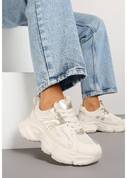 Beżowe Sneakersy na Platformie z Tłoczeniem i Metaliczną  Ozdobą Alarella ze sklepu renee.pl w kategorii Buty sportowe damskie - zdjęcie 178497556