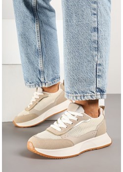 Ciemnobeżowe Sneakersy Ozdobione Geometrycznym Motywem Calgis ze sklepu renee.pl w kategorii Buty sportowe damskie - zdjęcie 178497895