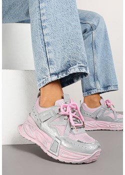 Różowo-Szare Sneakersy na Platformie z Ozdobnym Tłoczeniem Lurine ze sklepu renee.pl w kategorii Buty sportowe damskie - zdjęcie 178497919