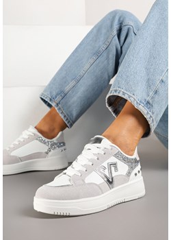 Biało-Szare Sneakersy Ozdobione Metalicznymi Aplikacjami i Brokatem Pilliossa ze sklepu renee.pl w kategorii Buty sportowe damskie - zdjęcie 178497937