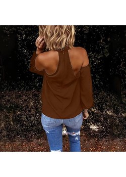 Bluzka damska cold shoulder - Bordowy S ze sklepu Intimica.pl w kategorii Bluzki damskie - zdjęcie 178505455