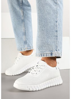 Białe Sneakersy ze Skóry Naturalnej z Perforacją na Tłoczonej Podeszwie Setilora ze sklepu renee.pl w kategorii Buty sportowe damskie - zdjęcie 178524735